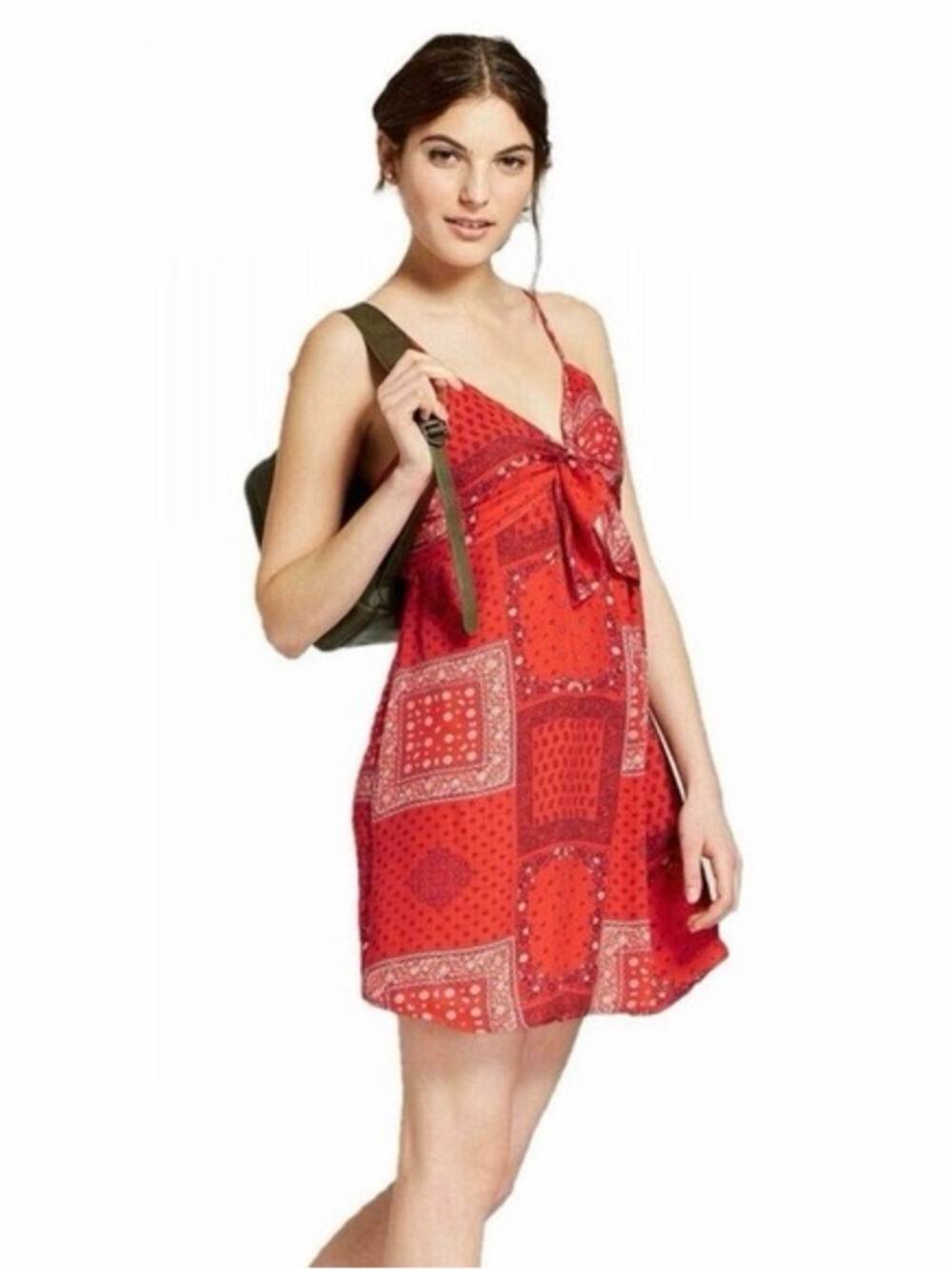 Xhilaration Red Bandana-Print Tie-Front Spaghetti Strap Camisole